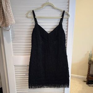 Black Fringe Slip Dress